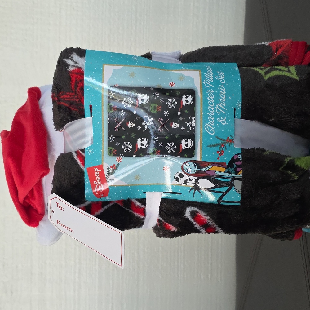NWT: Disney Jack Skellington Holiday Plush & Throw Set in Black, White, and Red - Picture 3 of 6